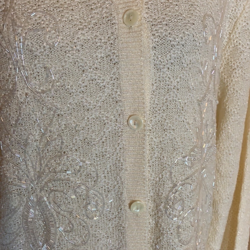 Vintage Alfred Dunner cream cardigan sweater with beads and tiny pearls Large - Picture 7 of 11